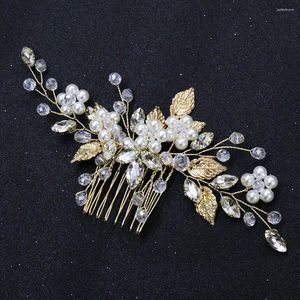 Coiffures Vintage feuille d'or mariée peigne à cheveux strass cristal perle tête de mariage bijoux accessoires de mariée pour femmes et filles