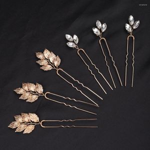 Coiffures Vintage feuilles d'or 6 pièces épingles à cheveux strass pinces à cheveux chapellerie de mariée à la main bijoux de tête diadèmes accessoires de mariage