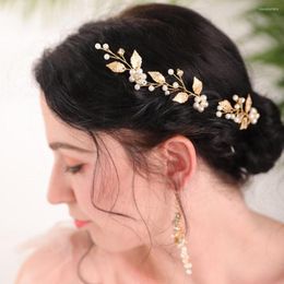 Tocados Vintage hojas perlas diamantes de imitación oro horquillas boda fiesta banquete accesorios mujeres tocado de novia conjunto