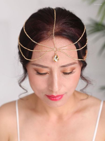 Tocados Accesorios de boda vintage Cadena de cabeza de plata y oro Joyería bohemia para el cabello Diadema de fiesta para mujer Corona Tocados de novia