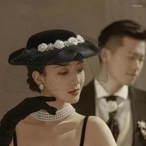 Coiffes chapeaux de mariage vintage pour les invit￩s ruban noir hepburn style haut de c￩r￩monie chapeau