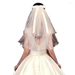 Coiffes mariage voile de mariée avec peigne 2 couches accessoires de cheveux pour les mariées ruban embelli accessoires Po prenant