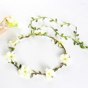 Coiffes De Mariage Guirlande Florale Bandeau Mariée Fleur Couronne Bohème Faux Rose Couronnes Cheveux Tressés Vigne Casque Ornement