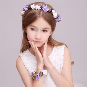 Coiffes Mariage Fleur Filles Hairwreath Halo Boho Plage Enfant Bandeau Guirlande Festival Couronne Florale Chapeaux Avec Bracelet