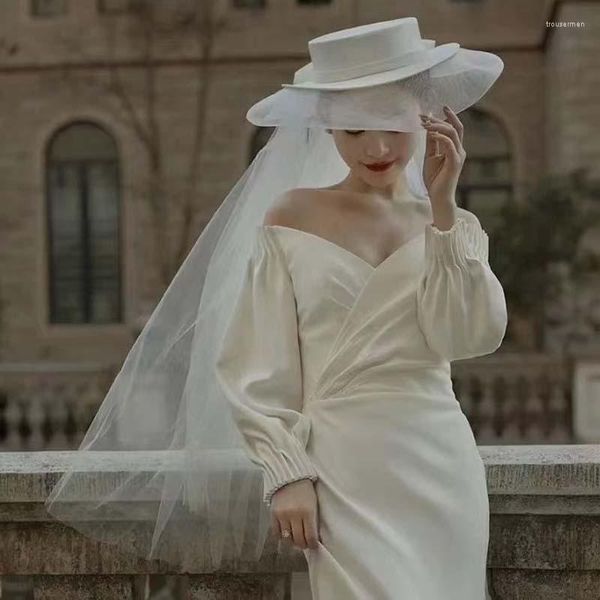 Coiffes de mariage femme femme blanche double couche satin femme top noue veils veils velo de novia fête accessoire chevyheadspieces