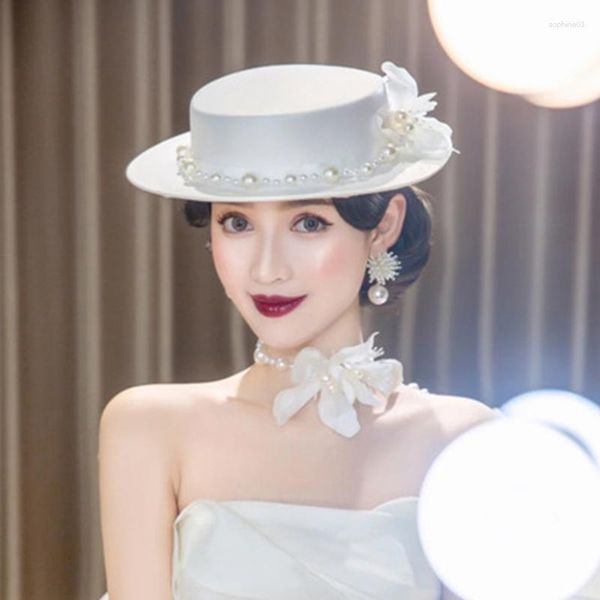 Coiffes chapeaux de mariage blancs noués noués perles du chapeau vintage accessoires charmants accessoires marides fascinateur sinamay