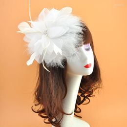 Coiffures blanches plumes de mariée accessoires de cheveux scène performance tête fleur tulle bord mandrin maille épingle à cheveux