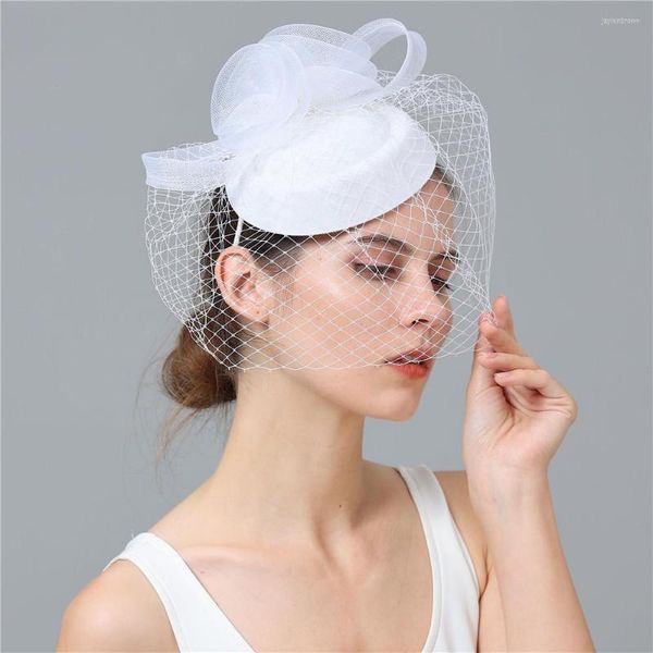 Tocados White Net Fascinator Velo sombreros Central de cabello Mujeres Novias Headta Fashion Pillbox Gat para la cena de fiesta Capeu Capeau Cape