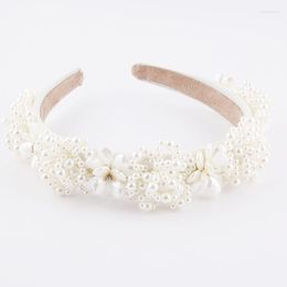 Headpieces White Pearls Flowers Bruids Haaraccessoires Tocado Novia Vintage Women Headband Bandeau de Mariage