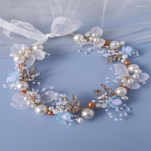 Coiffures femmes perle bandeau filles mariage bandeau de cheveux blanc et bleu fleur chapeaux couronne mode coréenne