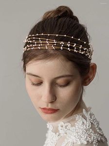 Tocados para mujer, diadema con cuentas doradas bohemias, tocado nupcial para boda, accesorios de joyería para el cabello para