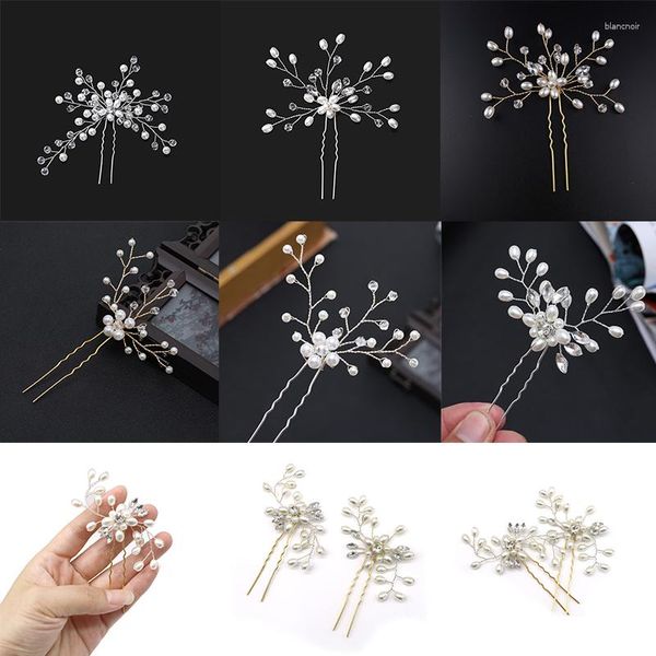 Hoofddeksels Vrouwen Bloem Haarspeld Stok Bruiloft Bruids Kristal Parel U-vormige Haar Clip Haarspeldjes Strass Accessoires