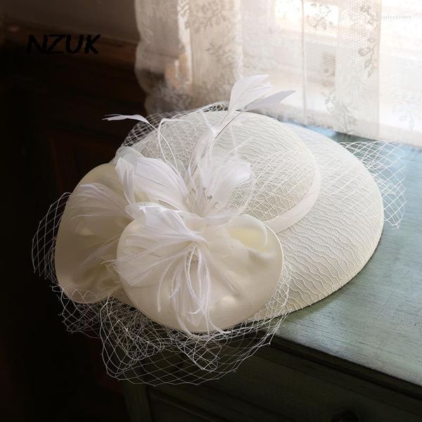 Tocados de mujer de ala grande sombrero de boda cóctel Sinamay Fascinator fiesta tocado de iglesia tocado Formal flor accesorios para el cabello