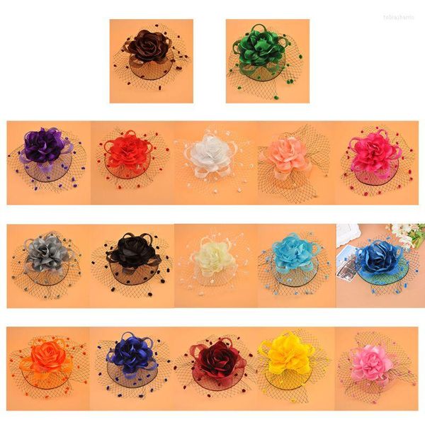 Tocados Para Mujer Niños Niña Malla Velo Sombrero Pinza Para El Cabello Cinta Elegante Flor Grande Color Sólido Tocado Pequeño Punto De Onda De Felpa Boda Nupcial