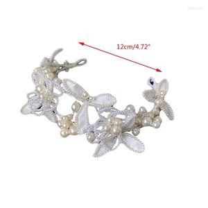 Hoofddeksels x7yc Romantische zoete bruid bruiloft Hoofdband Kroon Handgemaakte imitatie Pearl Beading Butterfly Flower sieraden Haar hoepel Tiara