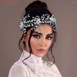 Coiffes Youlapan Bridal Rinestone Band Blanc Organza Handmade Wedding Flower Hair Vine Piece Jewelry Accessorries HP602