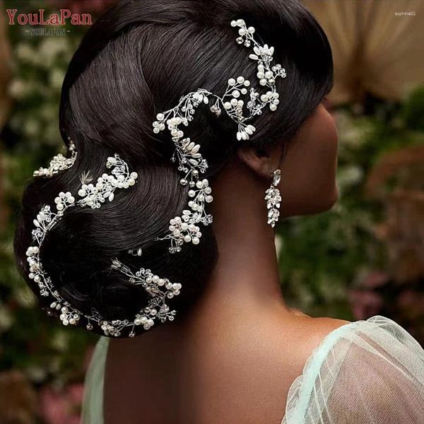 Tocados YouLaPan, diadema larga para novia, pieza de perla de cristal, accesorios para diadema de boda hechos a mano para mujer HP406