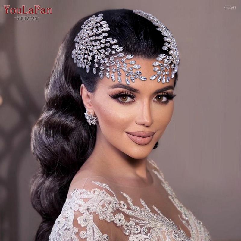 Headpieces YouLaPan Luxury Bridal Head Piece Crystal Leaf Headband For Bride Women Tiara Wedding Hair Accessories Queen Headpiecees HP441