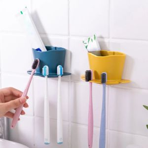 Hoofden 1 pk multifunctionele tandenborstelhouder Zelfklevend scheerschoener dispenser wand gemonteerde badkamer Organisator Tandpasta opslagrek ABS