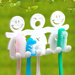 Hoofden 1 stks smile gezicht badkamer keuken tandenborstel handdoek houder muur sukkel haak (kleur: wit)