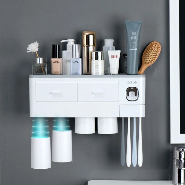 Têtes 3 couleurs accessoires de salle de bain support de brosse à dents de dentifrice automatique Disenseur Dispensateur Mur de support mural Rangement pour la salle de bain Home