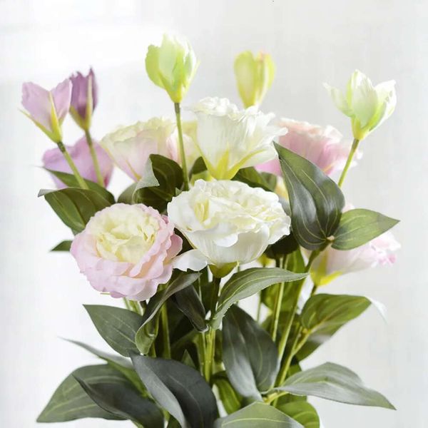 Cabezas 3 flores de Eustoma 5 piezas artificiales boda fiesta hogar Navidad decorativa 5 colores