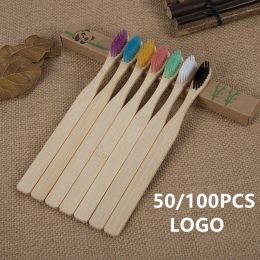 Hoofden 50/100 PCS Zachte borstelharen Bamboo Toothbush, Biologisch afbreekbare natuurlijke bamboe houtskool tandenborstels, milieuvriendelijke kleurharen hout