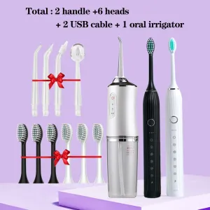 Hoofden volwassen sonische tandenborstel orale oplaadbare elektrische tandenborstel met water tong draad tandheelkundige irrigatie wit zwart huis geschenk