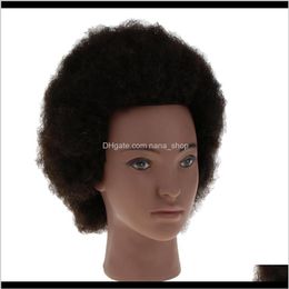 Cabezas cosmetología cabeza de maniquí Afro con pelo de yak para práctica de corte trenzado Qyhxo Dtpyn276F