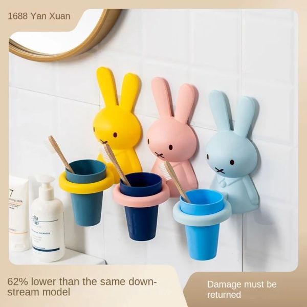 Têtes créatives de brosse à dents pour enfants dessin animé lapin sans installation brosse à dents tasse lavage tasse de dents