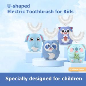 Têtes Brosse à dents électrique pour les enfants ushapés intelligents 360 degrés Silicon Automatique à dents ultrasoniques Brosse de dents mignonne