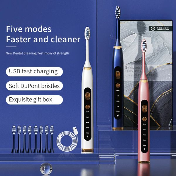 Cabezales Cebrusco eléctrico Sonic USB USB Recargable 5 Modo Cepillo de reemplazo de cepillos de dientes impermeables para adultos Juego
