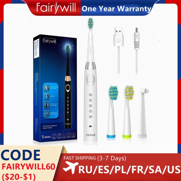 Heads Fairywill Ultra Sonic Electric Wething Brosse FW508 5 modes étanche IPX7 Brush Remplacement des têtes Brosse à dents pour les adultes et les enfants