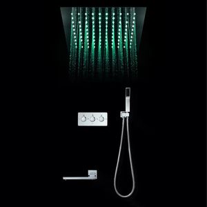 Cabezales de lujo Luz LED Lluvia 304 SUS Cabezal de ducha 30 cm Empotrable Montado en el techo Grifos de ducha de latón Conjunto Grifo con caño Grifos para bañera