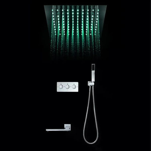 Pommeaux de douche de luxe à lumière LED 304 SUS, pomme de douche encastrée au plafond, robinets de douche en laiton, ensemble de becs, robinets de baignoire