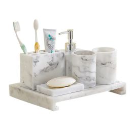Têtes de salle de bain nordique ensemble de marbre motif en résine accessoires de salle de bain en résine du support de brosse à dents dispensateur de savon plat de salle de bain pour weaddi