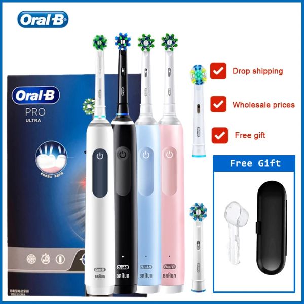 Têtes oral b pro 4 ultra 3d vibration rotative rotatif brosse à dents électrique brosse dentaire électronique rechargeable