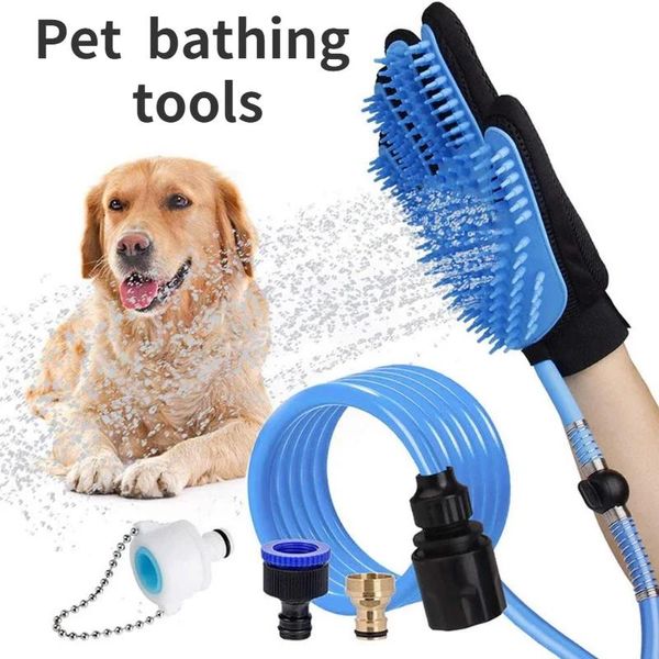 Cabezales Herramienta de baño para mascotas Guantes de masaje de silicona rociador de ducha para mascotas largo con 3 adaptadores compatible bañera para perros lavado para perros suministros para mascotas