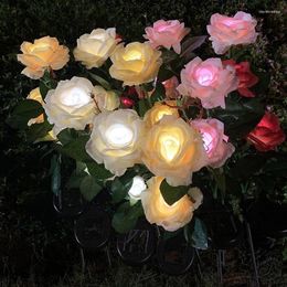 Heads Rose Solar Lights Colorful Fleur Ground Ground Polie Lampes Landes de jardin imperméables LED LED DÉCOR DE PART