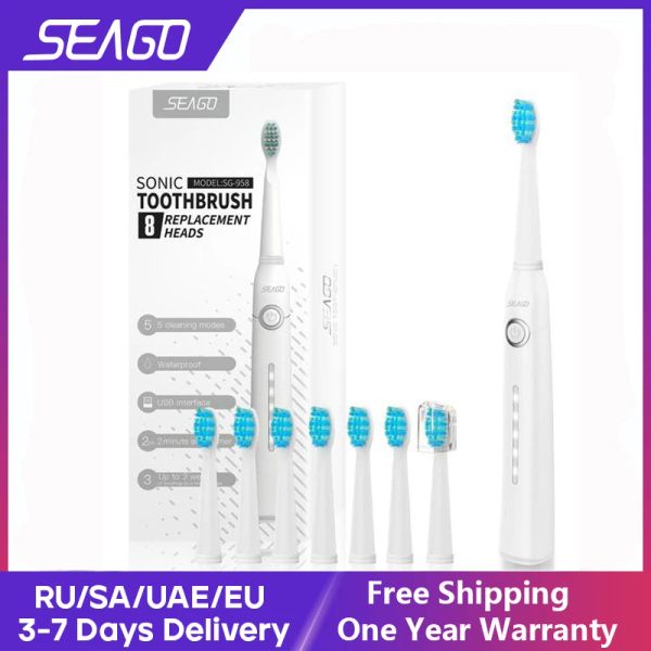 Cabezales Seago rápido recargable sónico cepillo de dientes eléctrico automático Smart automático con cepillo de reemplazo de estuche Cabeza de agua para adultos