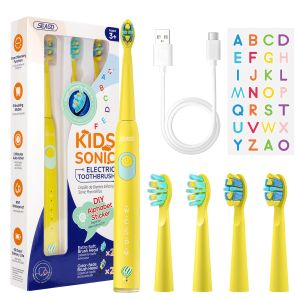 Koppen zeego kinderen elektrische tandenborstel voor 6+jaar 5 modi oplaadbare IPX7 waterdichte stroom sonische tandenborstel vervangende kop SG2303