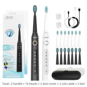 Heads SeaGo Sonic Electric à dents brosse à dents adultes étanche à 5 mode USB Charge de charge rechargeable Brosses de remplacement Gift Heads Gift