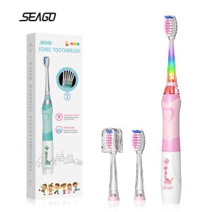 Heads SeaGo Sonic Electric Brosse à dents Kids Batteron Batteron avec Colorful LED imperméable Soft Oral Hygiène Massage des dents SG977