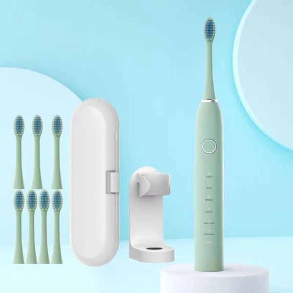 Heads Smart Electric Sonic Brosse à dents USB Brosse à dents ultrasoniques imperméables rechargeables pour les adultes avec une boîte de rangement à têtes de remplacement