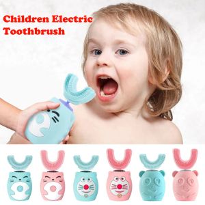 Hoofden Sonic Child Electric Tooth Brush Silicone Children's 360 graden automatische USB oplaadbare slimme kinderen tandenborstel u vorm