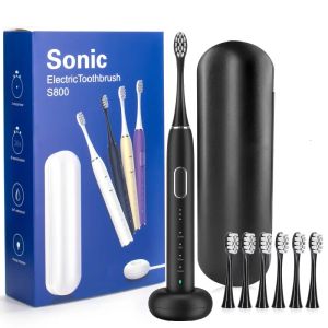 Têtes brosse à dents électrique Sonic rechargeable avec 6 têtes de brosse et boîtier de voyage 5 modes Nettoyer dentaire de nettoyage en profondeur