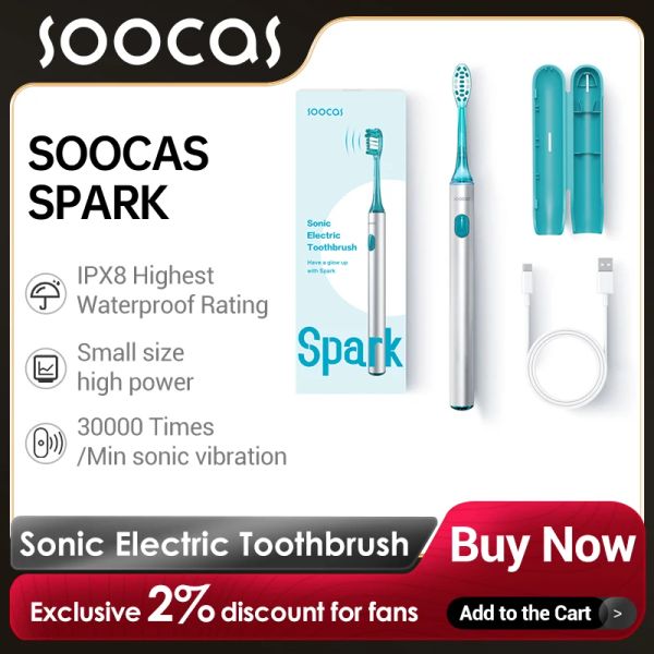 Heads SOOCAS Spark Sonic Electric Brosse Smart Nettoyage Ultrasonic Bross Brosse USB RECHARGable IPX8 Voyage imperméable portable
