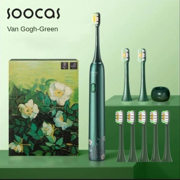 Heads SooCas van Gogh x3U Brosse à dents électrique Green Ultrasonic Sonic Brush Amélioré Typec Fast Charges Chargement IPPHER