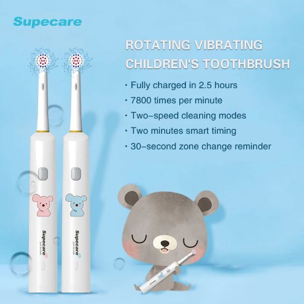 Têtes Brosse à dents électrique Supecare pour les enfants avec 1 tête de brosse de remplacement USB Enfants rechargeables