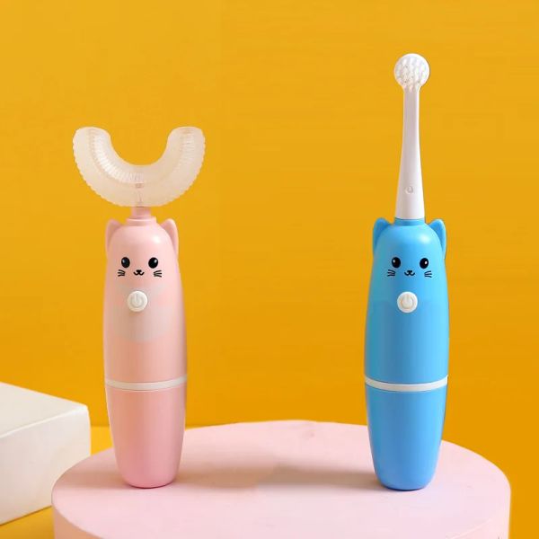 Heads Weasti Battery Powered Kids U Forme Vibration Silicone électrique Brosse à dents étanche Brosse de dents + 4 têtes remplaçables